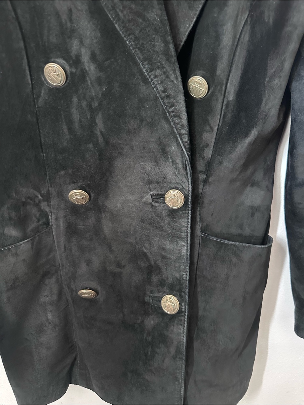 Vintage Danier Leather Jacket Double Breasted Suede 90s Preppy Shoulder Pads - Picture 10 of 15